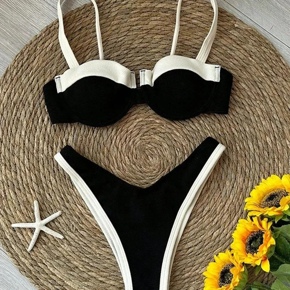 Black Sexy Women's Patchwork Bikini Set - Picture 4 of 5